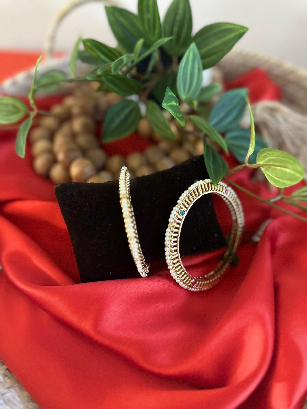 Gold Plated Pearl Bangles / Kada