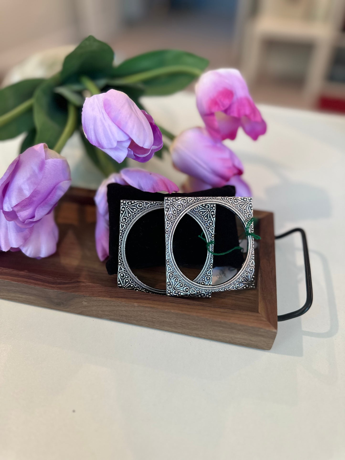 Gorgeous Oxidized Metal Square Shaped Silver plated Bangles (Size 2.4 and 2.6 Inches)