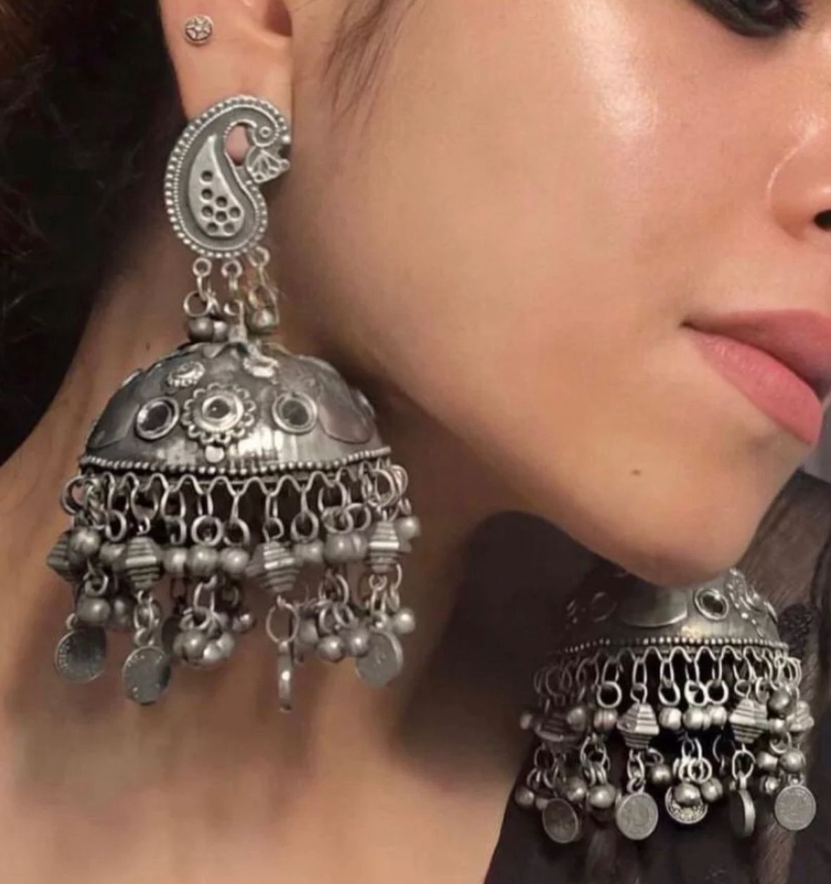 New Black polish mirror statement jhumka